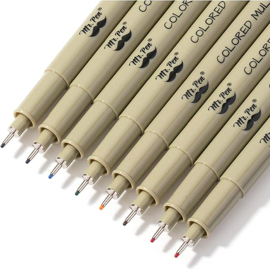 Mr. Pen- 0.5mm Micro Fine Point Pens, 8 Pack, Colorful Ink, Waterproof, Acid-Free, No-Smear Quick-Dry Fineliner Pens for Drawing, Sketching, Bible Journaling, Outlines & Everyday Writing