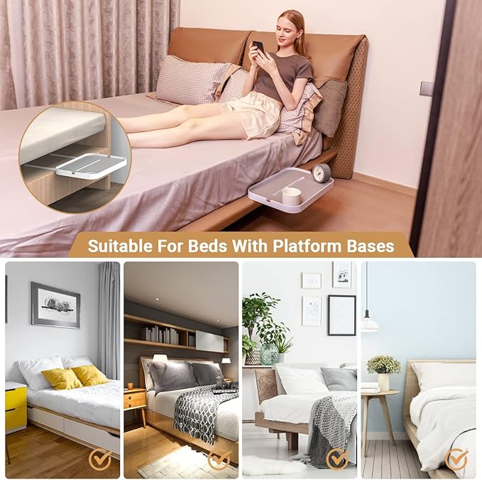 KIWIFOTOS 17" Bedside Shelf for Bed Bedside Table Under Mattress Nightstand Organizer Bedside Storage Rack Bedside Tray for Box Spring/Plate/Platform/Dorm Bed