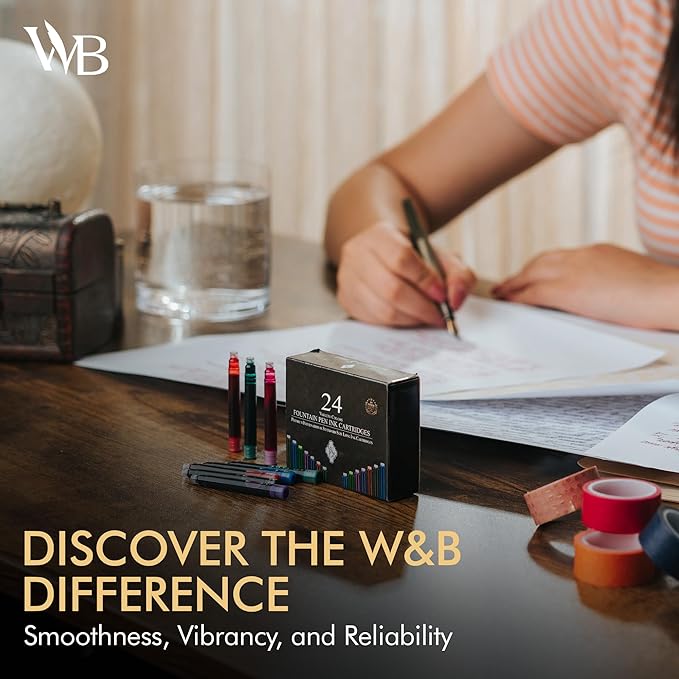 Wordsworth & Black 24 Pack Fountain Pen Ink Refills - Set of 24 Assorted Ink Cartridges - International Standard Size - Length APPR 2.3" - Base Diameter APPR 0.24" - Disposable and Generic