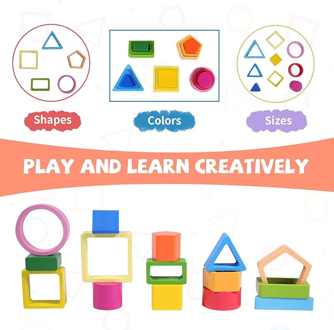 YHHYTOY Montessori Toys for 1+ Year Old, Wooden Baby Stacking Shape Color Sorting Toys for Toddlers 1-3, Preschool Learning Activities Toddler Games, 1 2 3 Year Old Girls Boys Birthday Gifts