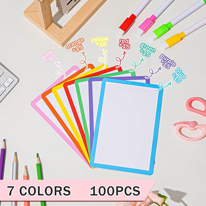 Harloon 100 Pcs Dry Erase Index Cards 4 x 6 Inch Laminated Reusable Dry Erase Note Cards Sheets for Office Home Housework to Do List (Multicolored)
