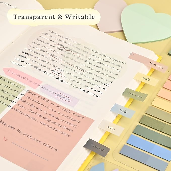 Temiary 1050Pcs Dark Transparent Sticky Notes, Waterproof Writable See-through Highlighter Strips Translucent Index Page Tabs Clear Stickers For Home, Office, Notebook, Annotating Memo