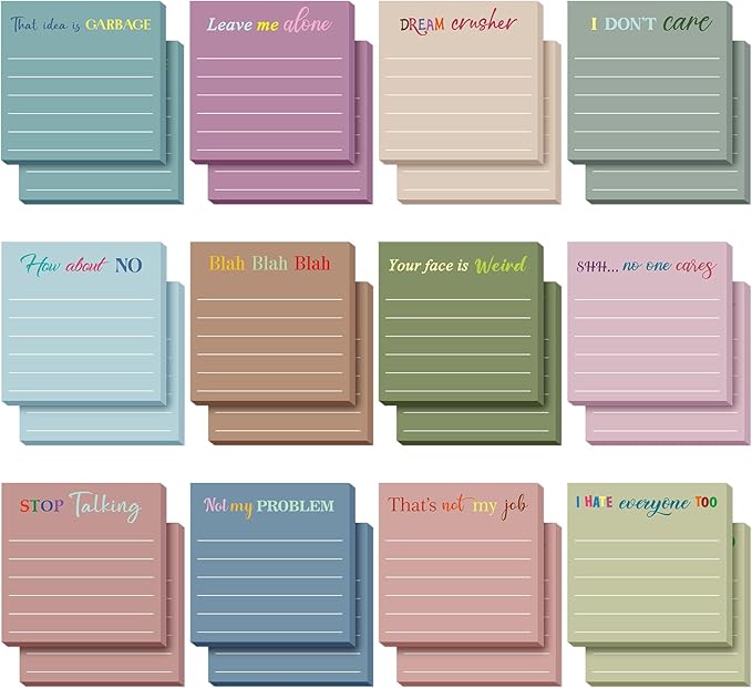 Yinder 24 Pcs Inspirational Sticky Notes Cute Motivational Sticky Notes Pad End of Year Employee Appreciation Gifts Bulk for Teacher Nurse Coworkers Office Supplies 3 x 3'' (Funny,Morandi Color)