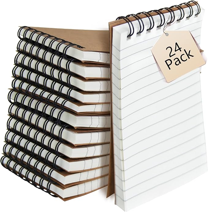 wavamawa Memo Pads 24 packs, Small 3x5 Spiral Notepads, Office Style Mini Notebook, Small Notepad Pocket Size, Pocket Notebooks for Home, College, Work or School - Lined College Ruled Paper