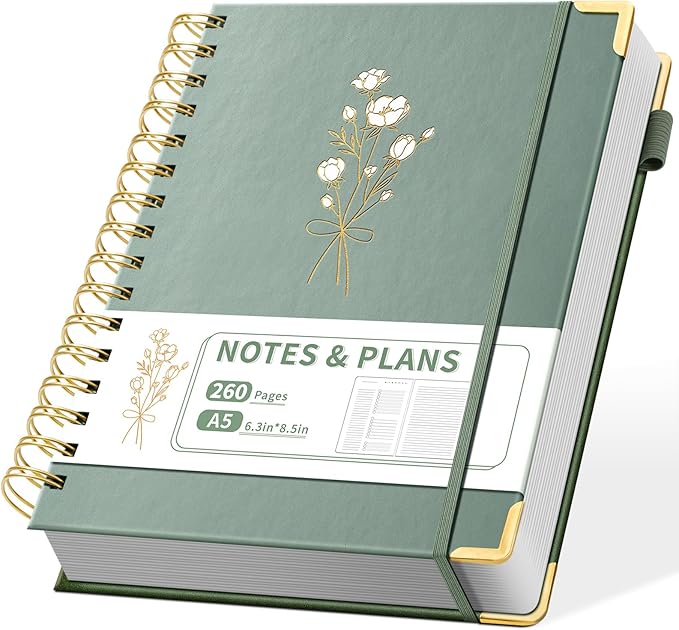 Ovesmusl Undated Daily Planner - 126 Days Hourly Schedule & To Do List - A5 Hardcover Spiral Notebook planner with stickers, Metal Corner Protectors & Back Pocket for Work & School, Bouquet