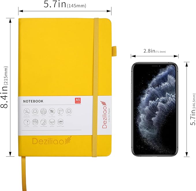 Lined Journal Notebooks with Pen Loop, Hardcover Notebook Journal for Work, 100Gsm Premium Thick Paper with Inner Pocket, Medium 5.7''''x8.4'''', ?Yellow, Ruled, 1 Pack