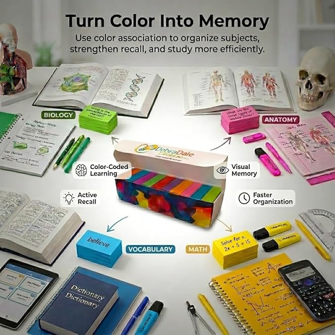 Debra Dale Designs Blank Flash Cards 1000 Pack – Neon Study Cards 2″ x 3.5″ – Small Color Index Cards for Studying, Vocabulary, Notes & Memory – 65 lb Cardstock – Storage Box – Made in USA