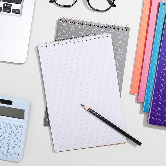 Lincia Top Spiral Steno Pads 6'' x 9'' Gregg Rule Inner Paper Steno Books Notebook Writing Pad for Note Taking in Office, University, College, Work(Colorful,10 Pcs)