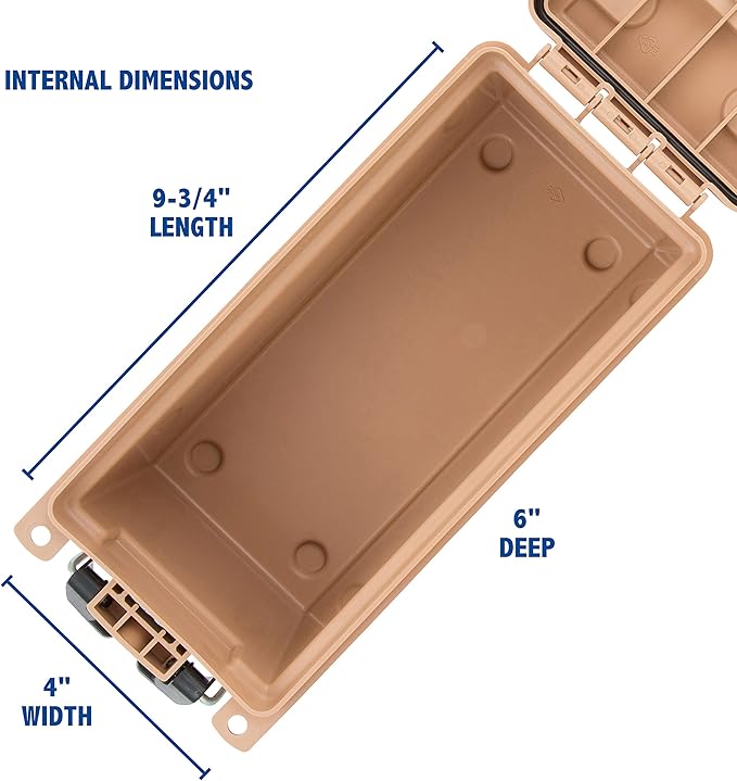 Sheffield 12627 Ammo Storage Box, Stackable .30 Cal Field Boxes, Water and Dust Resistant, Lockable Storage Box with Handle, Secures Hunting Gear, Supplies, and Bullets, Made in USA, Tan, (Pack of 6)