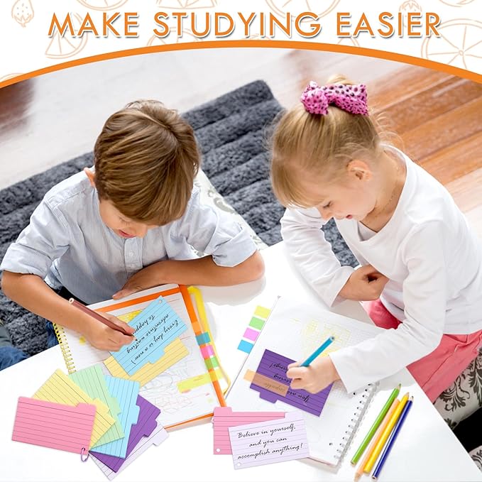 ZYNERY Colored Index Cards 3x5 Inches 375 PCS Flash Cards with Rings and Sticky Tabs, Multicolor Notecards Lined Both Sides Flashcards for Studying, School and Office Supplies