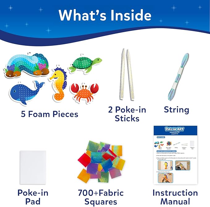 Skillmatics Poke-in Art - Underwater Animals, Mess-Free Arts & DIY Wood Crafts for Kids, Creative Kit, Gifts for Girls & Boys Ages 4, 5, 6, 7, 8, 9