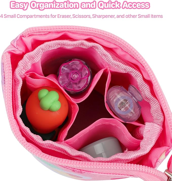 Standing Pencil Case Girls - Telescopic Pouch for Kids, Cute Kawaii Pencil Case for Girls, Big Capacity Stand Up Pencil Pouch for Kids, Pink Flower Unicorn