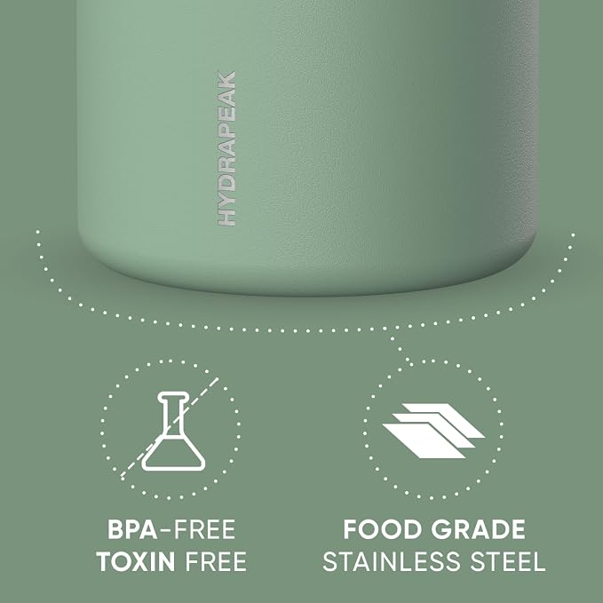 Hydrapeak 32oz Stainless Steel Vacuum Insulated Food Jar for Hot Food and Cold Food, Wide Mouth Leak-Proof Soup Jar for Adults, 10 Hours Hot and 16 Hrs Cold (Sage Leaf)