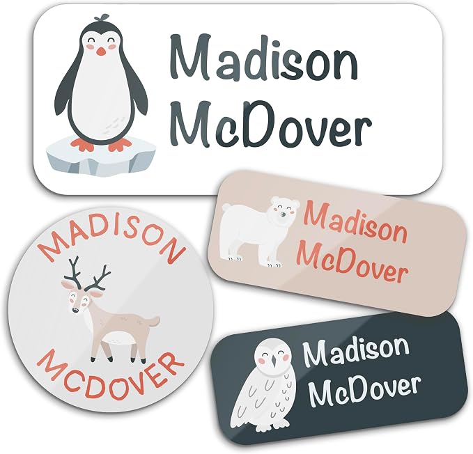 Personalized Waterproof Name Labels for Kids | Optional Packs 50, 150, 230 Labels | Custom Name Stickers for Kids' Clothing Tag, Water Bottle, Lunch Box, Customize Kid Name Label for Daycare Polar