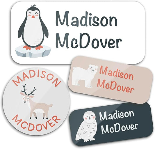 Personalized Waterproof Name Labels for Kids | Optional Packs 50, 150, 230 Labels | Custom Name Stickers for Kids' Clothing Tag, Water Bottle, Lunch Box, Customize Kid Name Label for Daycare Polar