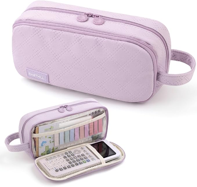 EASTHILL Large Capacity Pencil Case Cute Pencil Pouch with Handle Stationery Pen Bag for Teen Girls-Purple
