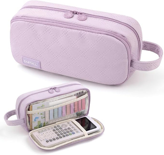 EASTHILL Large Capacity Pencil Case Cute Pencil Pouch with Handle Stationery Pen Bag for Teen Girls-Purple