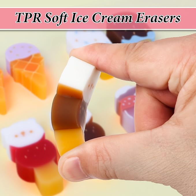 Smilo Scented Ice Cream Erasers 8 Pack - Realistic Food Shape Novelty Pencil Erasers, Classroom Prizes, Goodie Bag Fillers, Homework Rewards & Gifts