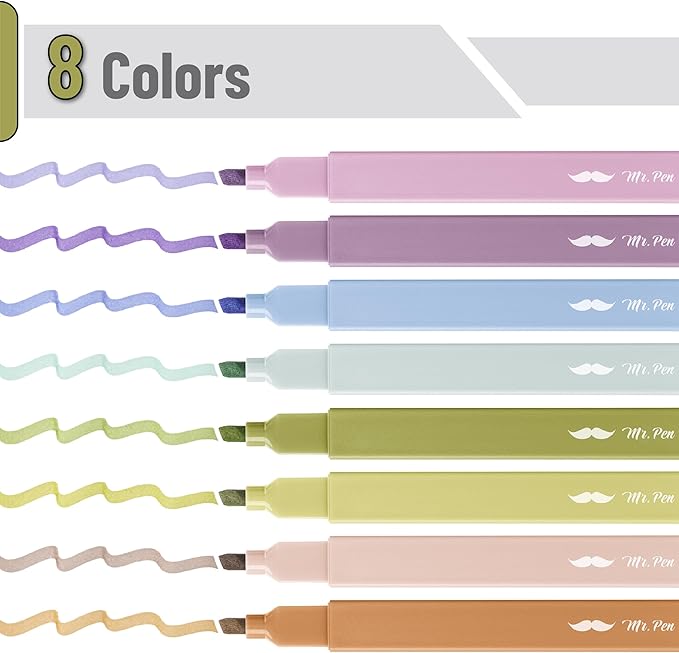 Mr. Pen- Aesthetic Highlighters No Bleed, 8 Pack, Verdant Earth, Chisel Tip, Cute Highlighters Assorted Colors for Journaling, Highlighting, Underlining, Fast Dry, Back to School Supplies