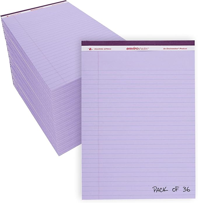Roaring Spring Enviroshades Recycled Orchid Legal Pads, Case of 72 Pads, 8.5" x 11" 50 sheets of Legal ruled 15# Recycled Purple Paper Per Pad, Proudly made in USA!, Micro-Perforated