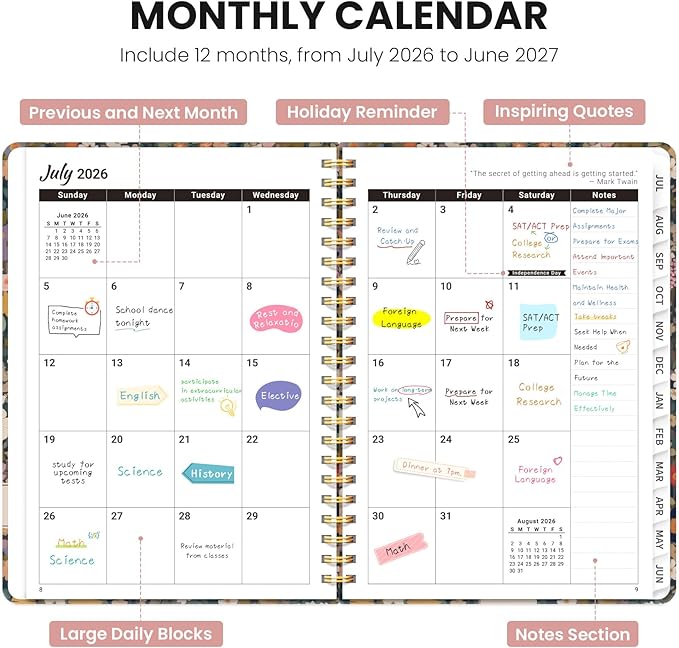 Planner 2026-2027, Monthly and Weekly Academic Planner July 2026 - June 2027, Hardcover Student Teacher Planning Agenda Calendar Book with Tabs, Perfect for Office School Supplies, A4 (8.5" x 11") - Garden