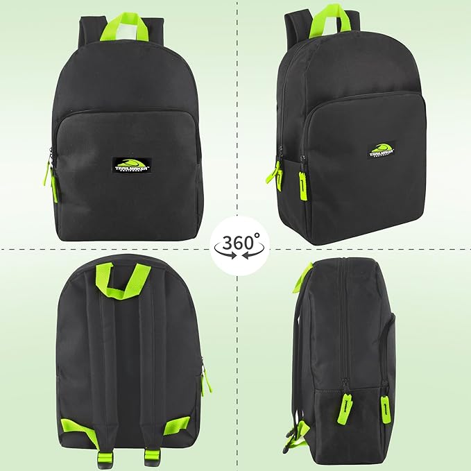 Trail maker 15 Inch Backpack for Kids, Preschool, Elementary & Middle School Students – Spacious Bookbag with Large Front Pocket, Adjustable Straps, Fits up to 13 Inch Laptop (Black Neon)