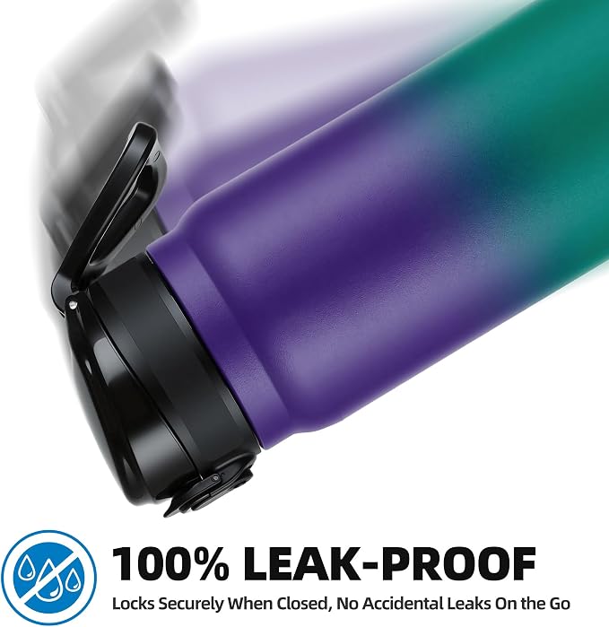 Fanhaw 20 Oz Insulated Stainless Steel Water Bottle with Chug Lid – Wide Mouth, Leak-Proof, BPA-Free – Ideal for Kids, Adults, Sports, Gym, and Outdoor Use (Purple Green)