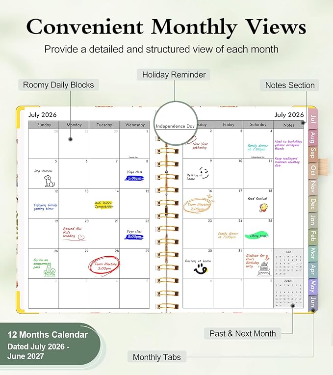 Academic Planner 2026-2027, Hardcover Weekly and Monthly Calendar Planner from July 2026 - June 2027, Daily Agenda Planners with Tabs, College School Organizer for Student Teacher, A4 (8.5" x 11"), Insect Garden