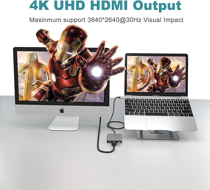 Battony USB C Multiport AV Adapter with 4K HDTV Output USB 3.0 Port, 50cm Braided Cable & USB-C Fasting Charging Port,Compatible for MacBook Pro Air M1 M2 Pad Pro iMac and Other Type C Devices