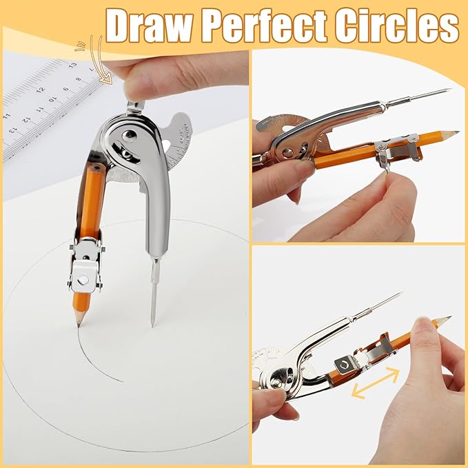 SAYAYA 32 Pieces Compass for Geometry with Pencil, Metal Geometry Drawing Tool 6 Inch Silver Compass for Math Student Classroom School Office Woodworking Art Drawing