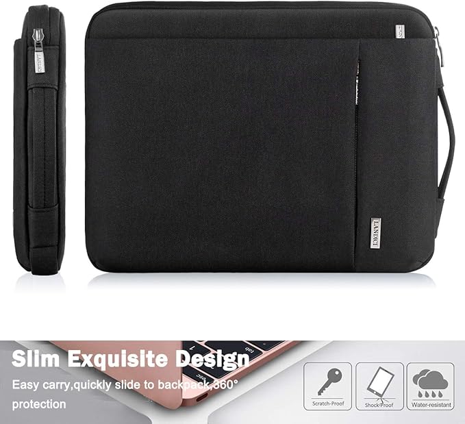 LANDICI 360° Protective Laptop Sleeve 11.6 Inch for Surface Pro 7 8 9/Laptop Go 2 3, MacBook Air 11, Small Computer Bag Carrying Case for 11-12 Inch Chromebook, Slim, Shockproof, Waterproof, Black