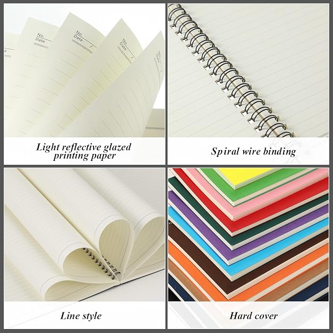 Leelosp 12 Pcs Small Spiral Notebook Lined Spiral Journal College Ruled Notebook Wire Bound Kraft Cover, 120 Pages for Work (Rainbow,5 x 7 Inch)