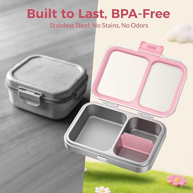 G.a HOMEFAVOR Stainless Steel Lunch Box - 2 Compartments Bento Box for Kids, Leakproof Food Container for School, Dishwasher Safe, BPA-Free, 1150 ml/38 oz, Pink