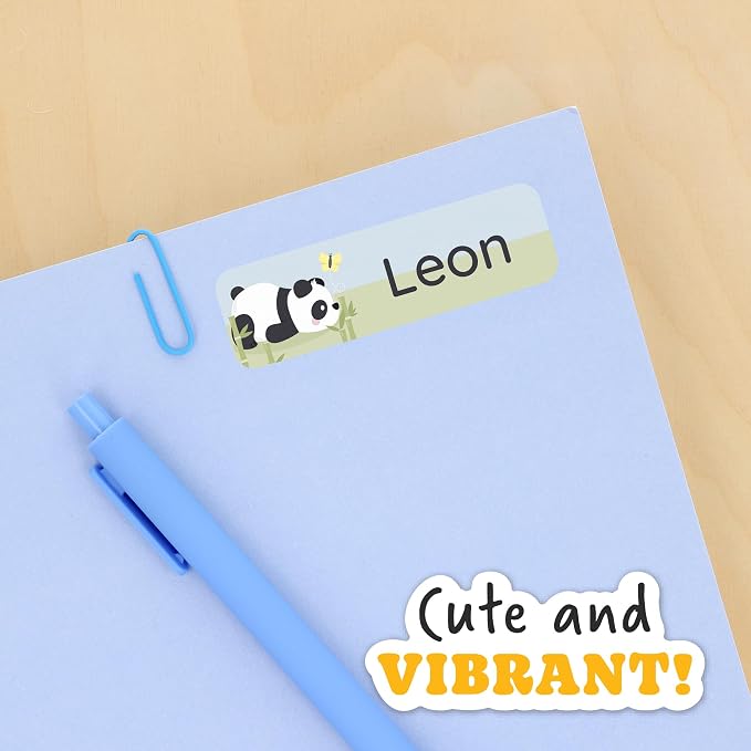 Personalized Daycare Name Labels (84) – Daycare Labels & Name Stickers for Kids – Labels for Kids Stuff Daycare – Waterproof for Baby Bottles, Clothing & Lunch Boxes - Panda