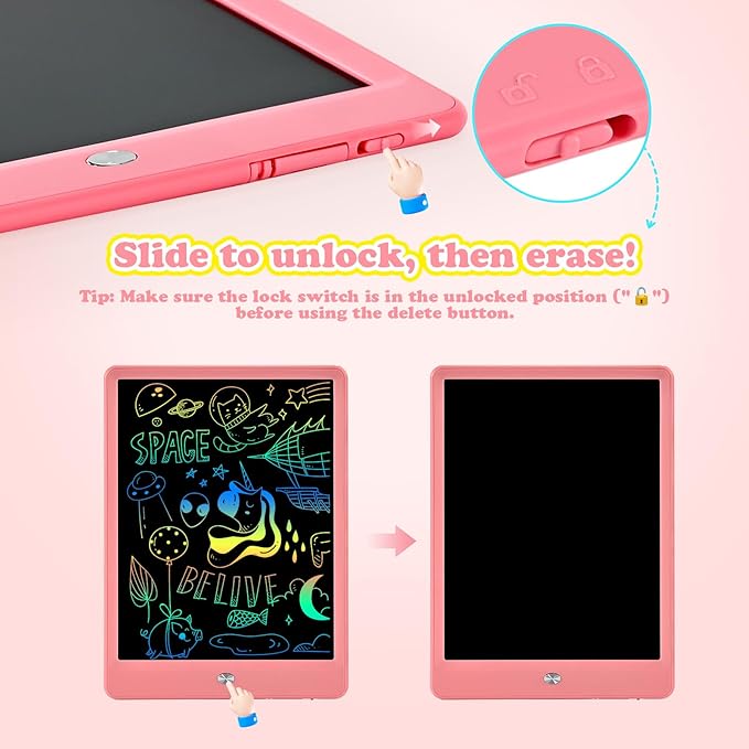 EooCoo LCD Writing Tablet for Kids, Road Trip Essentials 10 Inch Kids Drawing Pad, No Mess Coloring Books for Toddler, Travel Toys Car Airplane Activities, Birthday Gifts for 3-8 Years Old Girls Boys