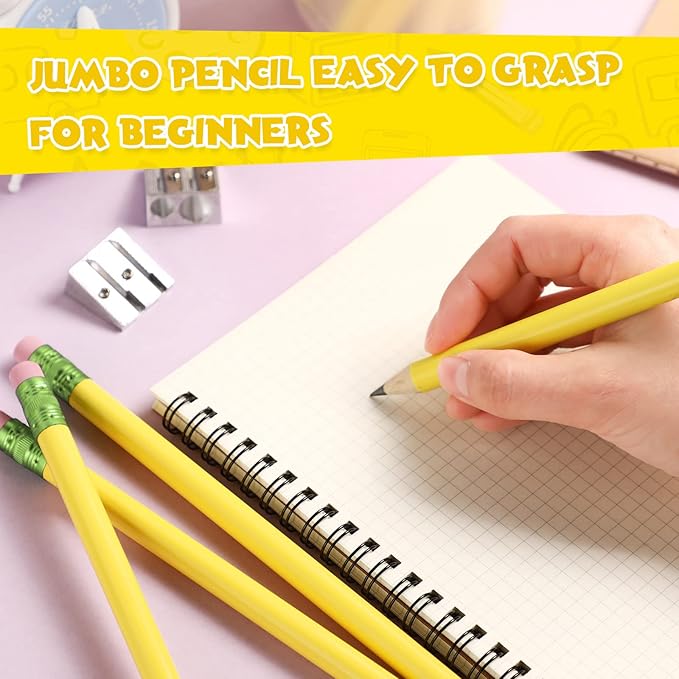 Fainne 48 Pcs Fat Pencils Jumbo Big Thick Large Pencils and 3 Pieces Sharpeners for Kids Beginners Preschoolers Kindergarten School Office Supplies(Yellow+Green,Triangle)