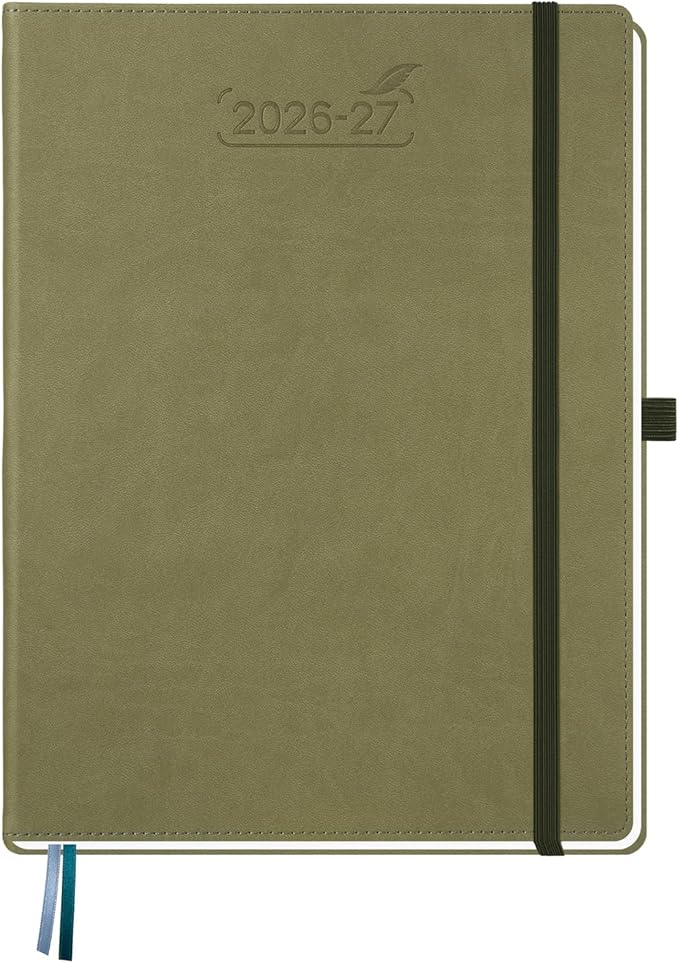 BEZEND Weekly Planner 2026-2027 (8.5" x 11") with Hourly Timeslots (Jul 26-Dec 27) 18 Months Academic Calendar & Monthly Tabs, Ideal for Students, Work & Home, PU Leather Hardcover -Kiwi