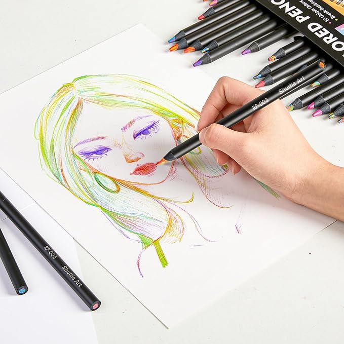 Shuttle Art 24 PCS Rainbow Pencils, 12 Assorted Colors, 2 of Each, Pre-sharpened Rainbow Colored Pencils, Multicolored Pencils for Kids and Adults Coloring, Drawing, Sketching