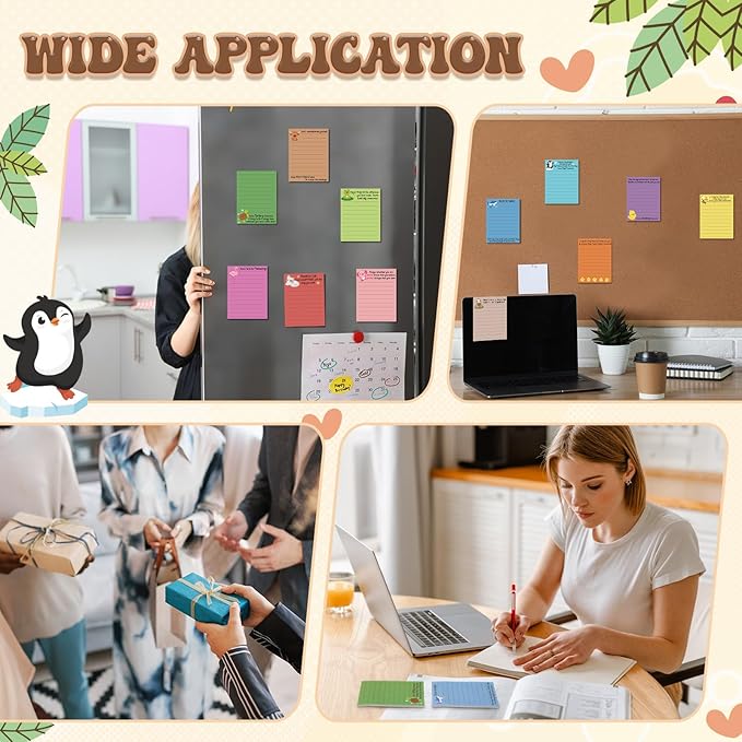 AmazingSpark 12 Pcs Cute Inspirational Sticky Notes, 4 * 3 Motivational Notepads Positive Emotional Support Gift Funny Lined Memo Note Pads for Office Desk Supplies Coworker Employee(Animals)