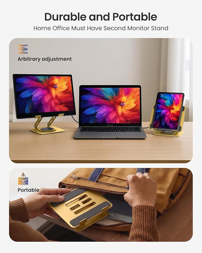 LOXP Metal Tablet Stand, 360 Rotating iPad Stand with Heavy-Duty Base, Tablet Holder Compatible with 4.0-16.9" Device, 2025 iPad Pro Air Mini, Kindle, Surface Tablet, Portable Monitors - Gold