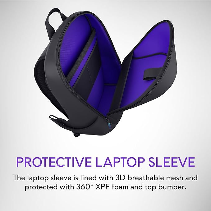 Alienware 16 Backpack - AW5625P - 21L Capacity, 3D Breathable mesh, Magnetic pocket organizers, RFID safe pocket, Weather resistant, 3D Iridescent reflective Alienware logo - Alienware Black