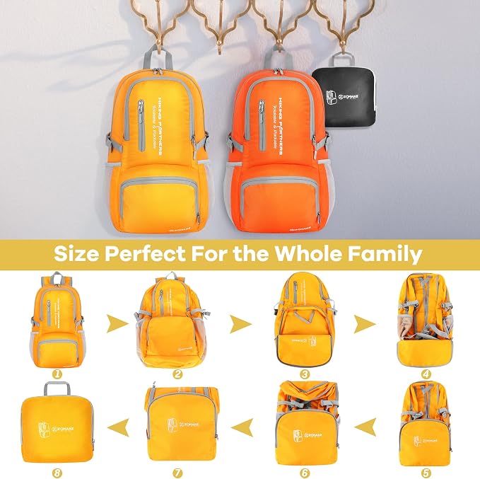 ZOMAKE Lightweight Packable Backpack - 35L Light Foldable Hiking Backpacks Water Resistant Collapsible Daypack for Travel(Yellow New) | Light Hiking Backpacks Water Resistant Collapsible Day Pack for Travel, Everyday Carry, Multi-Pocket Layout, Heavy D...