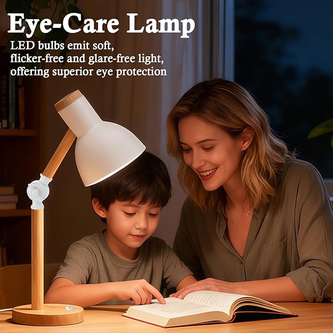 LED Desk Lamps for Home Office, Table Lamp with Adjustable Swing Arm 3 Color Modes Reading Light, Living Room Bedroom Room Lighting Bedside Table Lamps Home Decoration, with E27 Bulb (White lamp)
