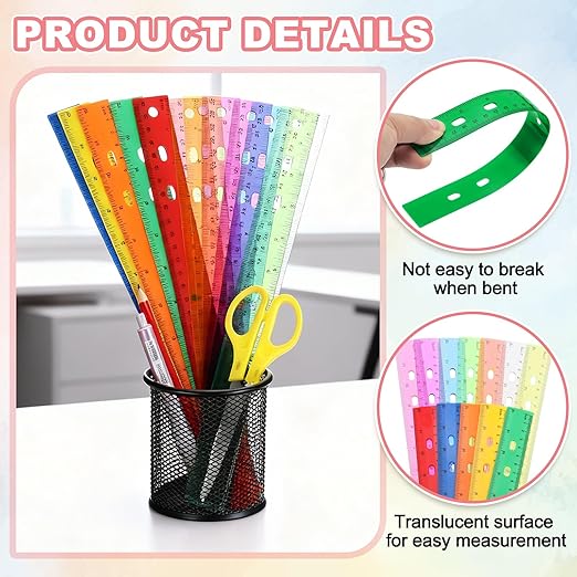 HARFINGTON 20pcs Plastic Rulers 12" (30cm) Clear Straight Ruler Measuring Tool Inches and Centimeters with Hole for Home Office Classrooms Drafting, Green
