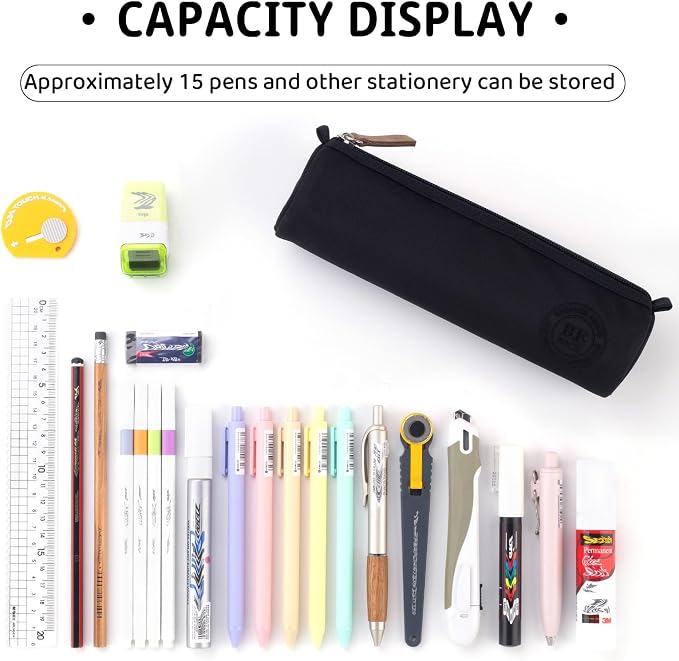 EASTHILL Small Pencil Case Pencil Pouch Stationery Pen Bag Office Supplies for Girls Women-Black