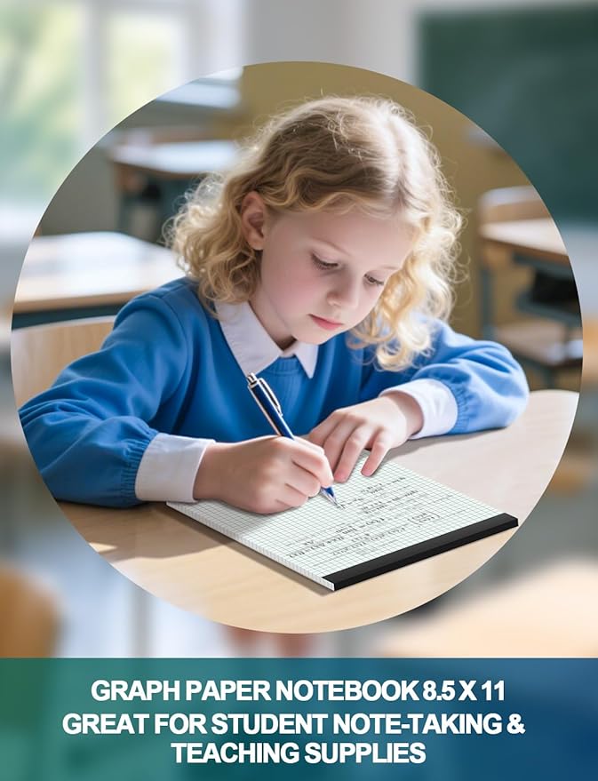 Graph Paper Pads 8.5 x 11, 4x4 Graph Ruled, 2 Pack 1/4 Graph Paper Notebooks, Grid Paper Pad Notebook 8-1/2" x 11" Graphing Paper, Perforated Quadrille Pad, 70GSM White Graft Paper Pads, 30 Sheets/Pad
