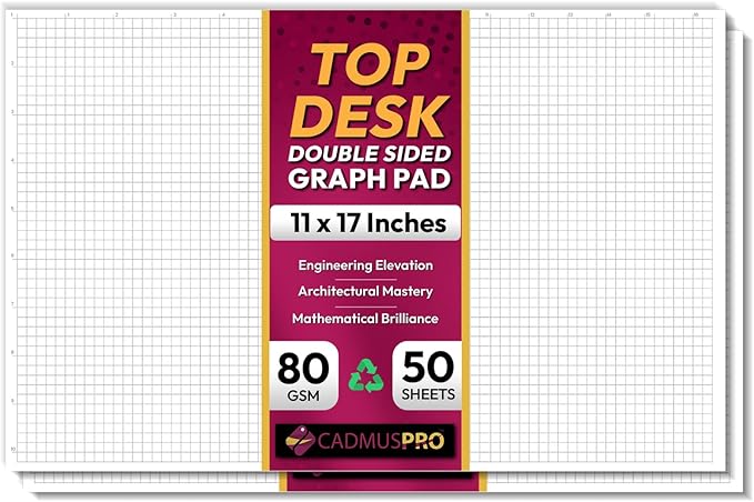 Large 17x11 Graph Paper Desk Pad, 2 Pack 100 Sheets, Double-Sided 1/4 Inch Quadrille Grid 80 GSM Ledger Paper for Architecture, Drafting, Engineering and Design