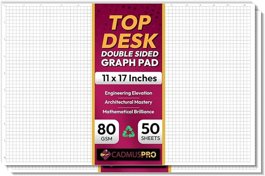 Large 17x11 Graph Paper Desk Pad, 2 Pack 100 Sheets, Double-Sided 1/4 Inch Quadrille Grid 80 GSM Ledger Paper for Architecture, Drafting, Engineering and Design
