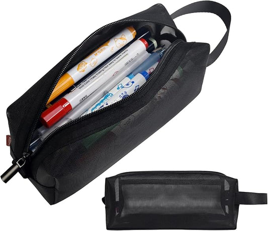 Fmeida Mesh Pencil Case Large Capacity Pencil Bag with Handle Pencil Cases Zipper Portable Pencil Storage Pouch Bag Pen Holder Minimalist Stationery Organizer