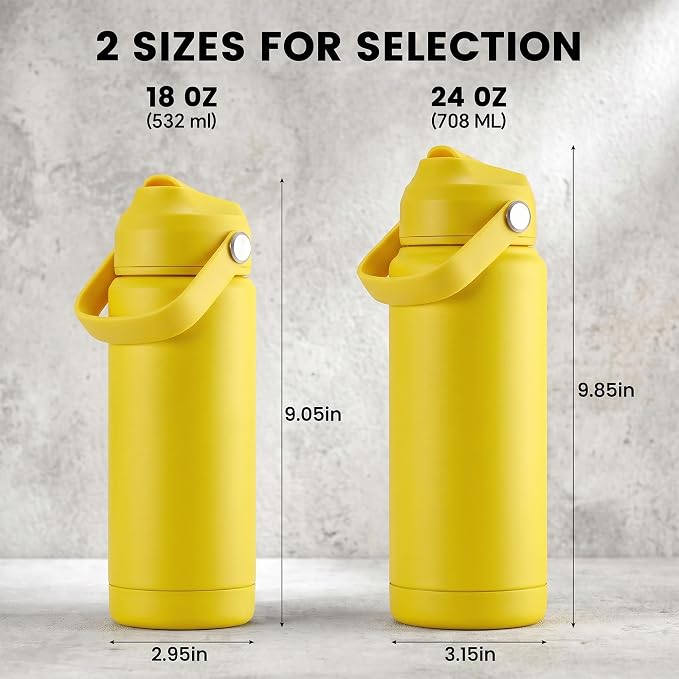 Fijinhom 18oz Insulated Stainless Steel Water Bottle, Wide Mouth Double Wall Vacuum, Silicone Straw, Sweat & Leak Proof, BPA Free Insulated Water Flask for Travel, Keep Cold 24h Hot 12h, Yellow
